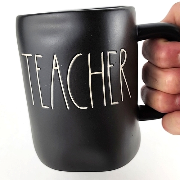 ⭐️2/ $50⭐️Rae Dunn  Artisan Flat Black Ceramic Mug White Large Letters TEACHER - Picture 5 of 10